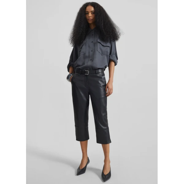 The Frankie Shop Lior Leather Capri Pants - Black - Oversized Minimalist Pants in Black - Shop at Luxury Shoes 