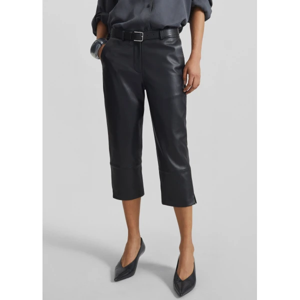 The Frankie Shop Lior Leather Capri Pants - Black - Oversized Minimalist Pants in Black - Shop at Luxury Shoes 