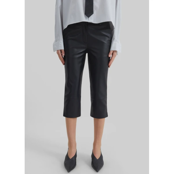 The Frankie Shop Lior Leather Capri Pants - Black - Oversized Minimalist Pants in Black - Shop at Luxury Shoes 