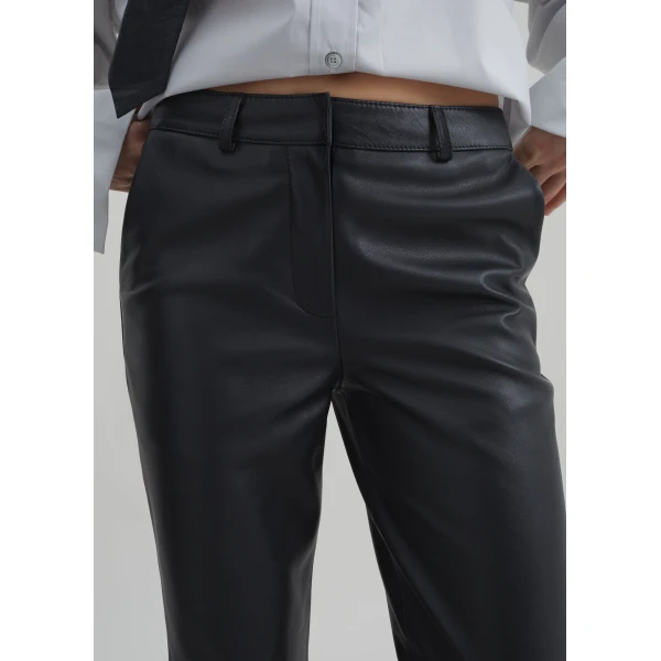 The Frankie Shop Lior Leather Capri Pants - Black - Oversized Minimalist Pants in Black - Shop at Luxury Shoes 