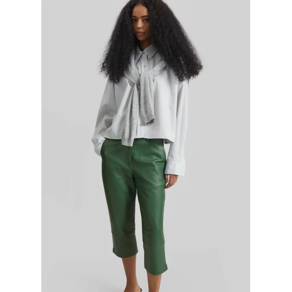 The Frankie Shop Lior Leather Capri Pants - Emerald - Oversized Minimalist Pants in Green - Shop at Luxury Shoes 