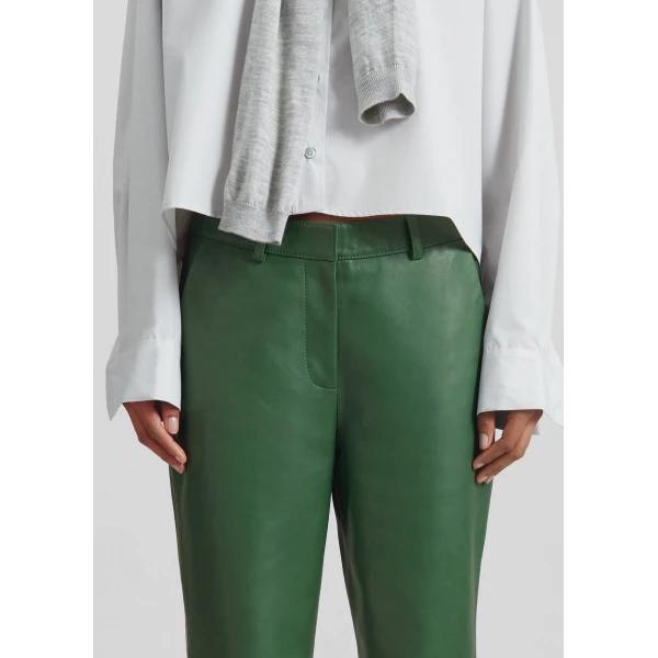 The Frankie Shop Lior Leather Capri Pants - Emerald - Oversized Minimalist Pants in Green - Shop at Luxury Shoes 