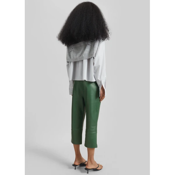 The Frankie Shop Lior Leather Capri Pants - Emerald - Oversized Minimalist Pants in Green - Shop at Luxury Shoes 