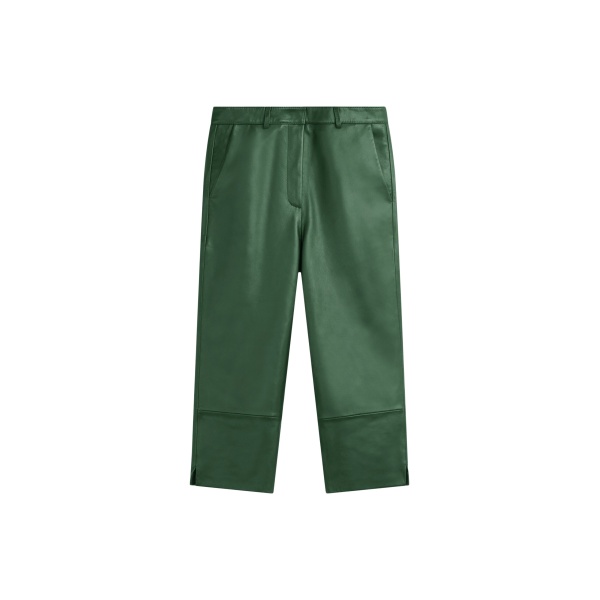 The Frankie Shop Lior Leather Capri Pants - Emerald - Oversized Minimalist Pants in Green - Shop at Luxury Shoes 