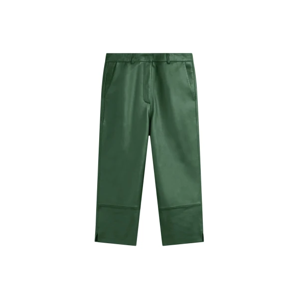The Frankie Shop Lior Leather Capri Pants - Emerald - Oversized Minimalist Pants in Green - Shop at Luxury Shoes 