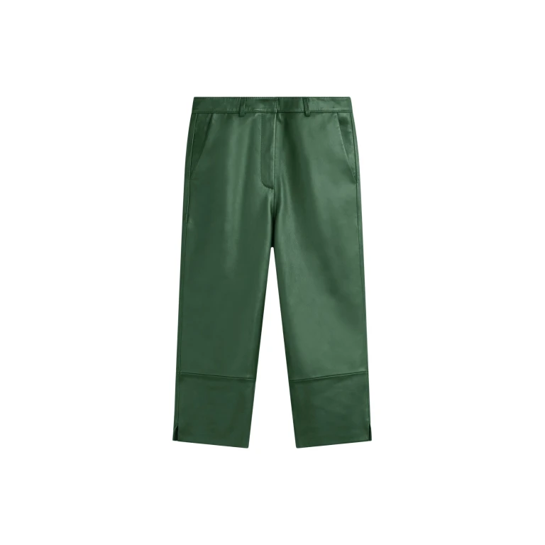 The Frankie Shop Lior Leather Capri Pants - Emerald - Oversized Minimalist Pants in Green - Shop at Luxury Shoes 