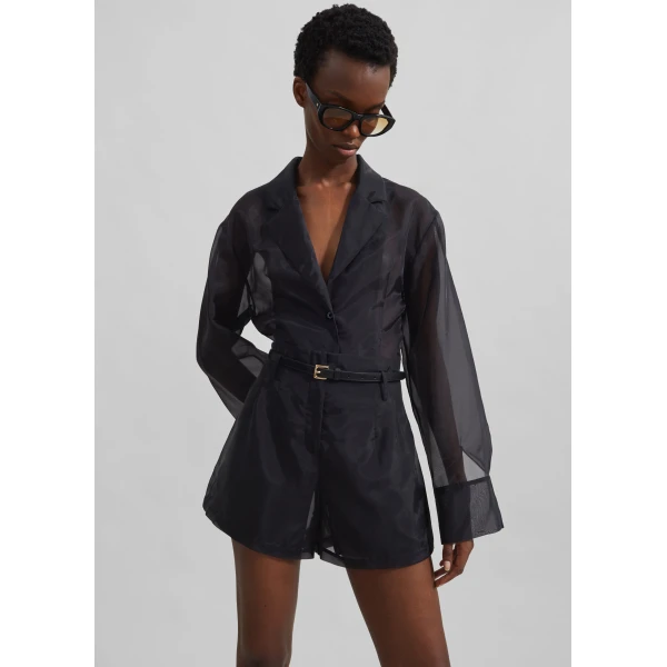 The Frankie Shop Lise Sheer Blazer - Black - Oversized Minimalist Jackets in Black - Shop at Luxury Shoes 