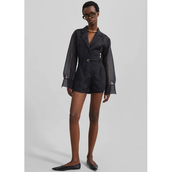 The Frankie Shop Lise Sheer Blazer - Black - Oversized Minimalist Jackets in Black - Shop at Luxury Shoes 