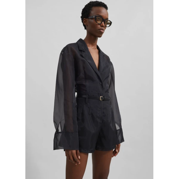 The Frankie Shop Lise Sheer Blazer - Black - Oversized Minimalist Jackets in Black - Shop at Luxury Shoes 