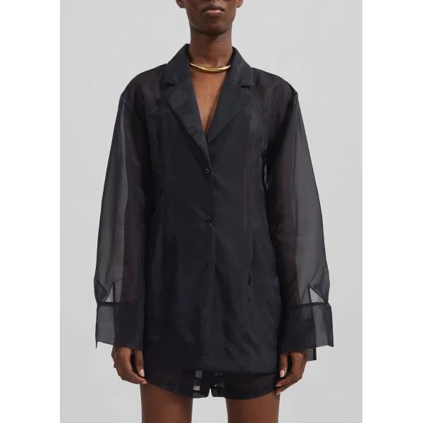 The Frankie Shop Lise Sheer Blazer - Black - Oversized Minimalist Jackets in Black - Shop at Luxury Shoes 