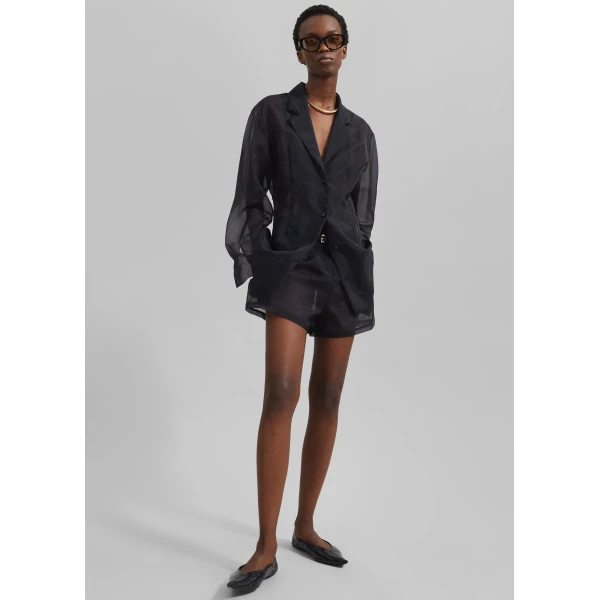The Frankie Shop Lise Sheer Blazer - Black - Oversized Minimalist Jackets in Black - Shop at Luxury Shoes 