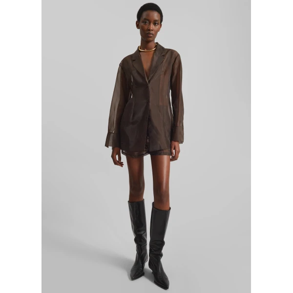 The Frankie Shop Lise Sheer Blazer - Brown - Oversized Minimalist Jackets in Beige - Shop at Luxury Shoes 