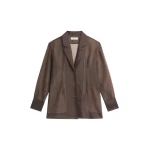 The Frankie Shop Lise Sheer Blazer - Brown - Oversized Minimalist Jackets in Beige - Shop at Luxury Shoes 
