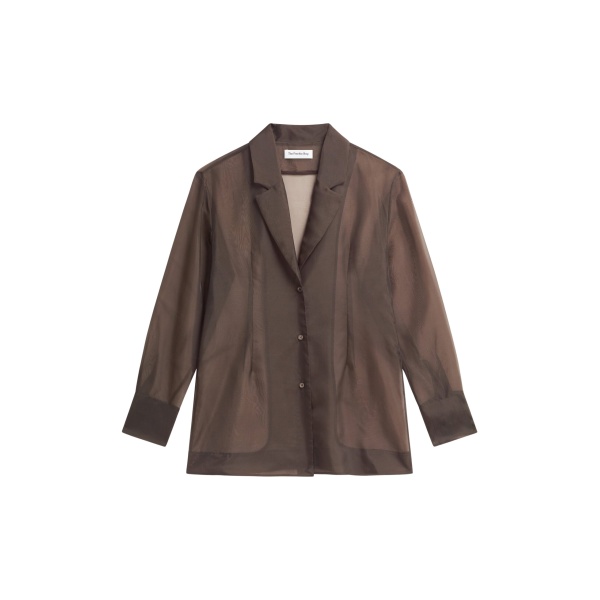 The Frankie Shop Lise Sheer Blazer - Brown - Oversized Minimalist Jackets in Beige - Shop at Luxury Shoes 