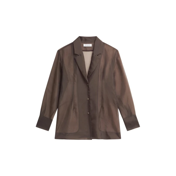 The Frankie Shop Lise Sheer Blazer - Brown - Oversized Minimalist Jackets in Beige - Shop at Luxury Shoes 