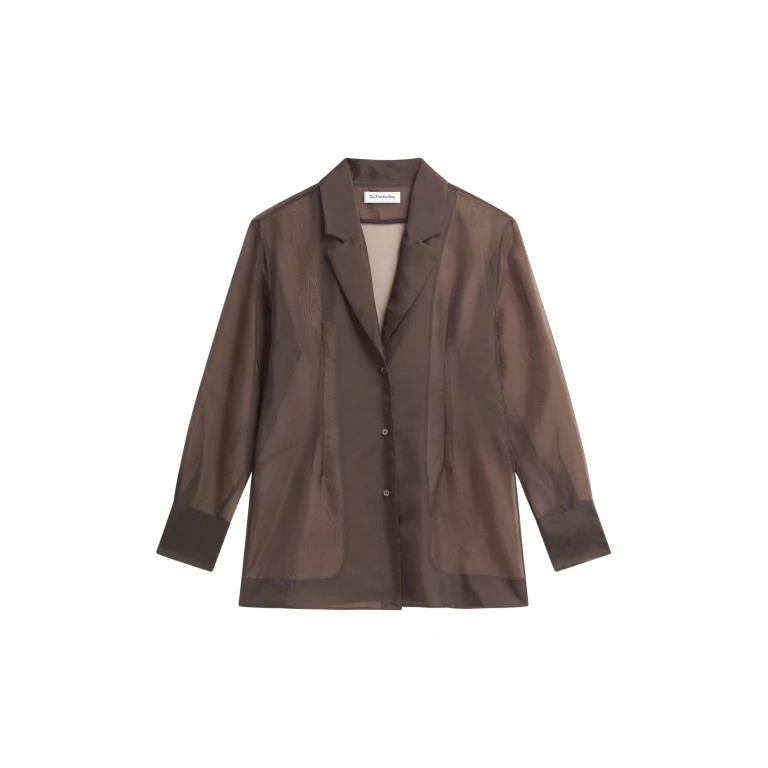 The Frankie Shop Lise Sheer Blazer - Brown - Oversized Minimalist Jackets in Beige - Shop at Luxury Shoes 