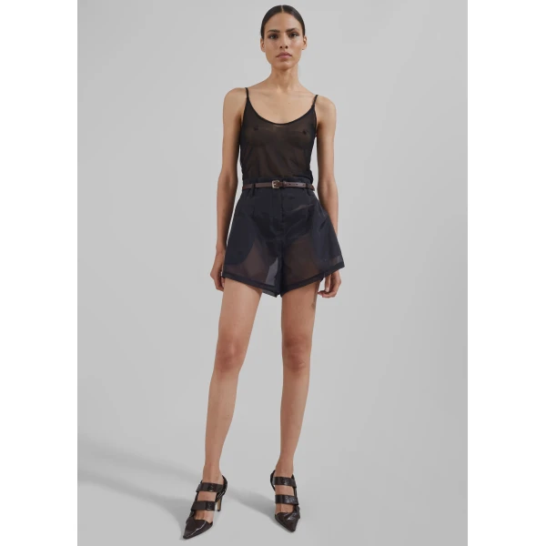 The Frankie Shop Lise Sheer Shorts - Black - Oversized Minimalist Shorts in Black - Shop at Luxury Shoes 
