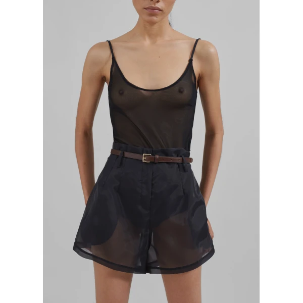 The Frankie Shop Lise Sheer Shorts - Black - Oversized Minimalist Shorts in Black - Shop at Luxury Shoes 