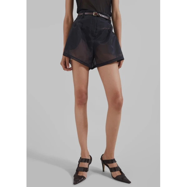 The Frankie Shop Lise Sheer Shorts - Black - Oversized Minimalist Shorts in Black - Shop at Luxury Shoes 