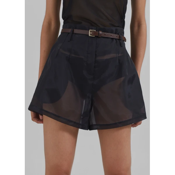 The Frankie Shop Lise Sheer Shorts - Black - Oversized Minimalist Shorts in Black - Shop at Luxury Shoes 