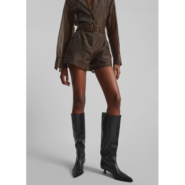 The Frankie Shop Lise Sheer Shorts - Brown - Oversized Minimalist Shorts in Beige - Shop at Luxury Shoes 