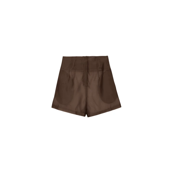 The Frankie Shop Lise Sheer Shorts - Brown - Oversized Minimalist Shorts in Beige - Shop at Luxury Shoes 