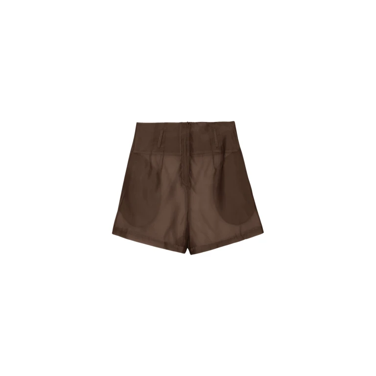 The Frankie Shop Lise Sheer Shorts - Brown - Oversized Minimalist Shorts in Beige - Shop at Luxury Shoes 
