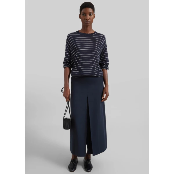 The Frankie Shop Lisle Front Slit Pencil Skirt - Navy - Oversized Minimalist Skirts in Blue - Shop at Luxury Shoes 