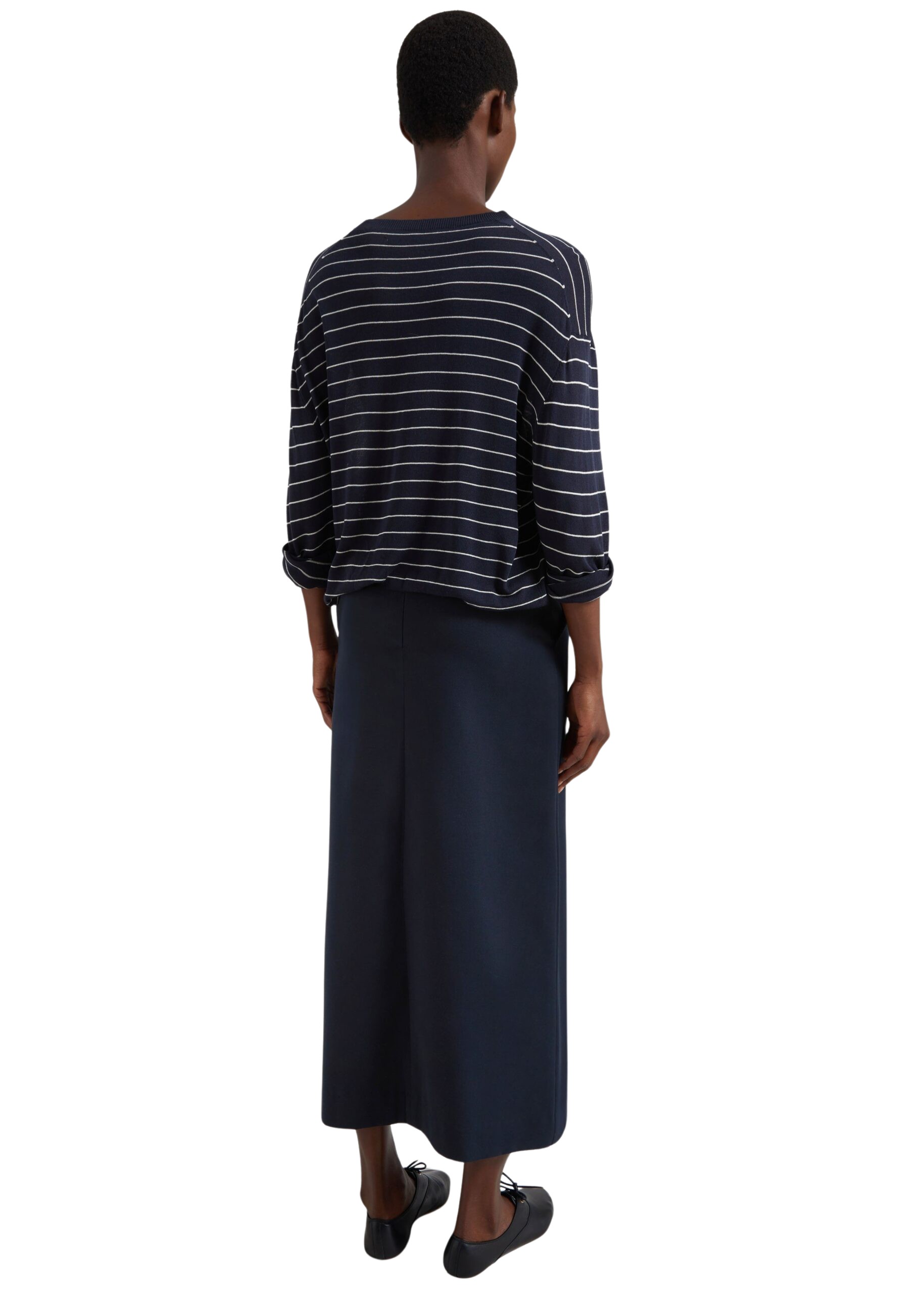 The Frankie Shop Lisle Front Slit Pencil Skirt - Navy - Oversized Minimalist Skirts in Blue - Shop at Luxury Shoes 