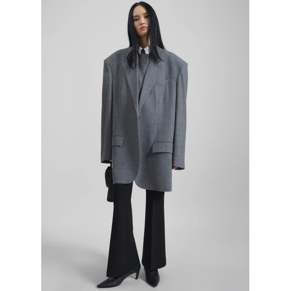 The Frankie Shop Lismore Wool Oversized Blazer - Grey - Oversized Minimalist Jackets in Grey - Shop at Luxury Shoes 