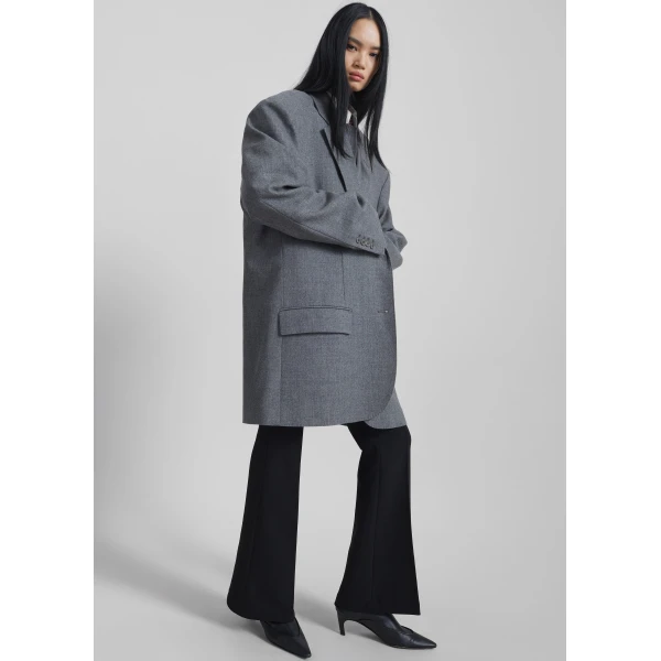The Frankie Shop Lismore Wool Oversized Blazer - Grey - Oversized Minimalist Jackets in Grey - Shop at Luxury Shoes 