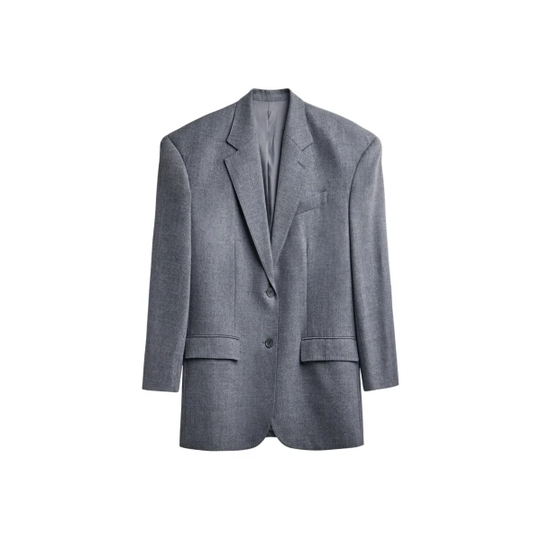 The Frankie Shop Lismore Wool Oversized Blazer - Grey - Oversized Minimalist Jackets in Grey - Shop at Luxury Shoes 