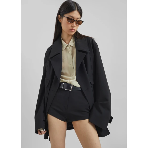 The Frankie Shop Loen Hot Pants - Black - Oversized Minimalist Shorts in Black - Shop at Luxury Shoes 