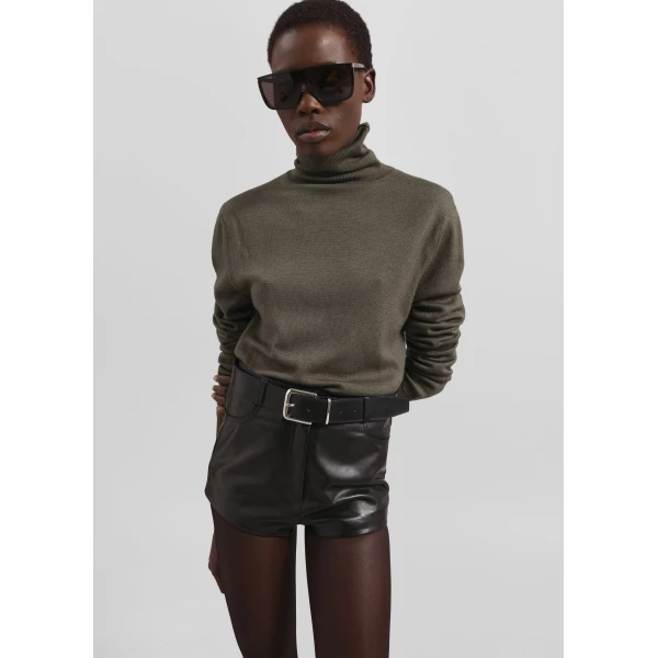 The Frankie Shop Loen Leather Hot Pants - Black - Oversized Minimalist Shorts in Black - Shop at Luxury Shoes 