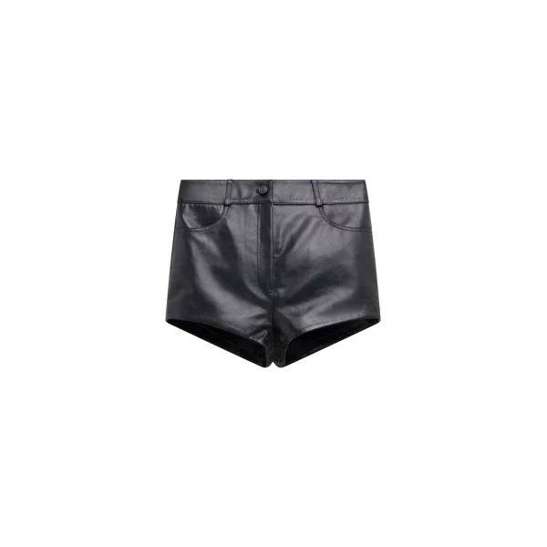 The Frankie Shop Loen Leather Hot Pants - Black - Oversized Minimalist Shorts in Black - Shop at Luxury Shoes 