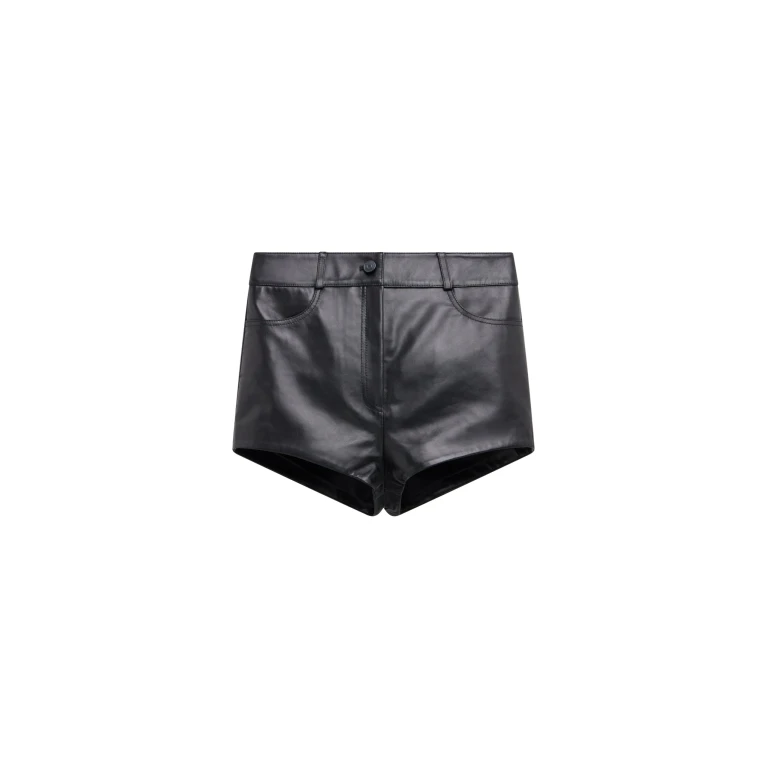 The Frankie Shop Loen Leather Hot Pants - Black - Oversized Minimalist Shorts in Black - Shop at Luxury Shoes 