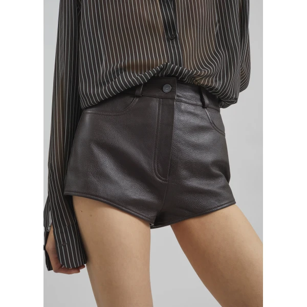 The Frankie Shop Loen Leather Hot Pants - Vintage Brown - Oversized Minimalist Shorts in Beige - Shop at Luxury Shoes 
