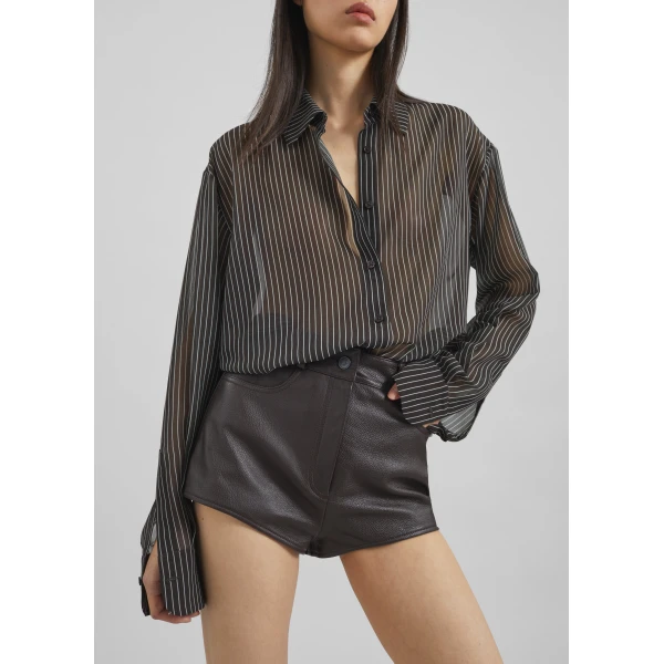 The Frankie Shop Loen Leather Hot Pants - Vintage Brown - Oversized Minimalist Shorts in Beige - Shop at Luxury Shoes 