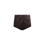 The Frankie Shop Loen Leather Hot Pants - Vintage Brown - Oversized Minimalist Shorts in Beige - Shop at Luxury Shoes 