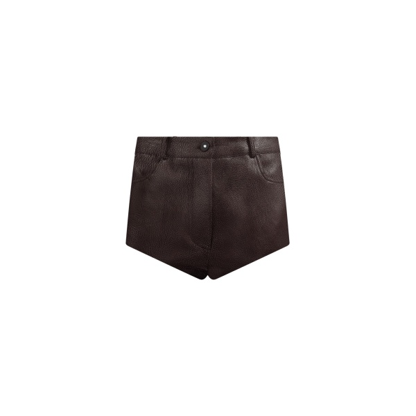 The Frankie Shop Loen Leather Hot Pants - Vintage Brown - Oversized Minimalist Shorts in Beige - Shop at Luxury Shoes 