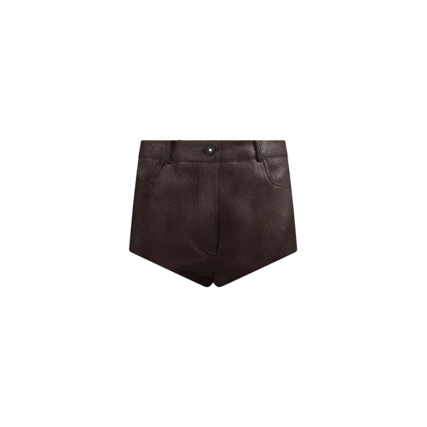 The Frankie Shop Loen Leather Hot Pants - Vintage Brown - Oversized Minimalist Shorts in Beige - Shop at Luxury Shoes 