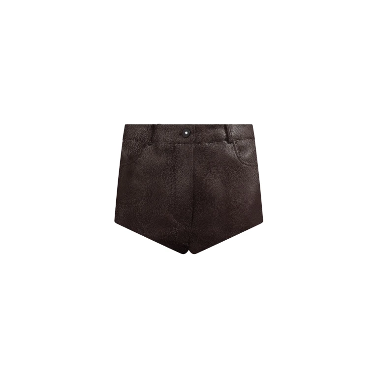 The Frankie Shop Loen Leather Hot Pants - Vintage Brown - Oversized Minimalist Shorts in Beige - Shop at Luxury Shoes 
