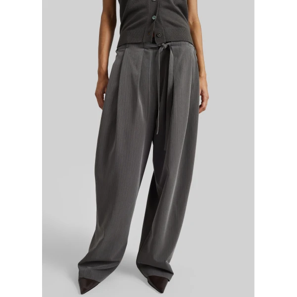 The Frankie Shop Loire Curved Pants - Charcoal Pinstripe - Oversized Minimalist Pants in Multicolour - Shop at Luxury Shoes 