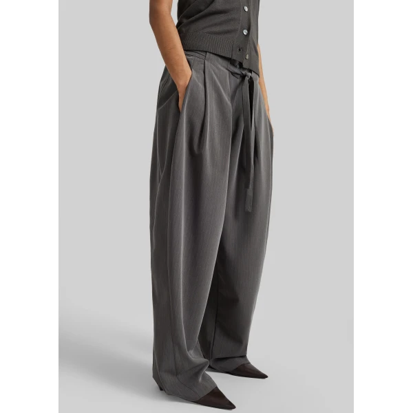 The Frankie Shop Loire Curved Pants - Charcoal Pinstripe - Oversized Minimalist Pants in Multicolour - Shop at Luxury Shoes 