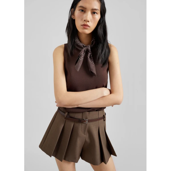 The Frankie Shop Lojsta Pleated Mini Shorts - Brown - Oversized Minimalist Shorts in Beige - Shop at Luxury Shoes 