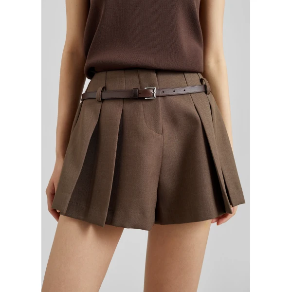 The Frankie Shop Lojsta Pleated Mini Shorts - Brown - Oversized Minimalist Shorts in Beige - Shop at Luxury Shoes 