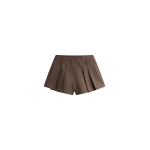 The Frankie Shop Lojsta Pleated Mini Shorts - Brown - Oversized Minimalist Shorts in Beige - Shop at Luxury Shoes 