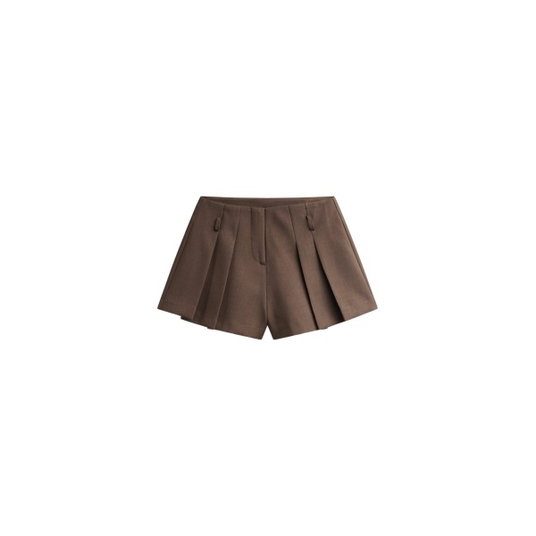 The Frankie Shop Lojsta Pleated Mini Shorts - Brown - Oversized Minimalist Shorts in Beige - Shop at Luxury Shoes 
