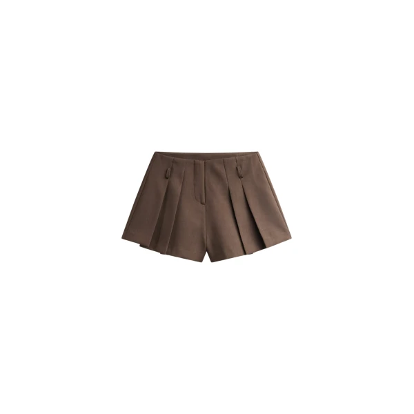 The Frankie Shop Lojsta Pleated Mini Shorts - Brown - Oversized Minimalist Shorts in Beige - Shop at Luxury Shoes 