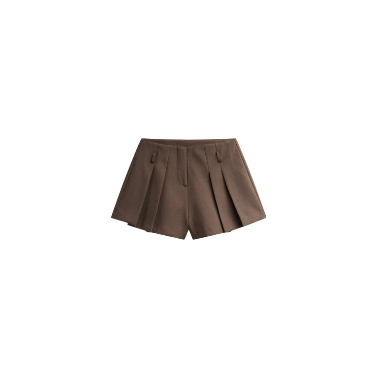 The Frankie Shop Lojsta Pleated Mini Shorts - Brown - Oversized Minimalist Shorts in Beige - Shop at Luxury Shoes 